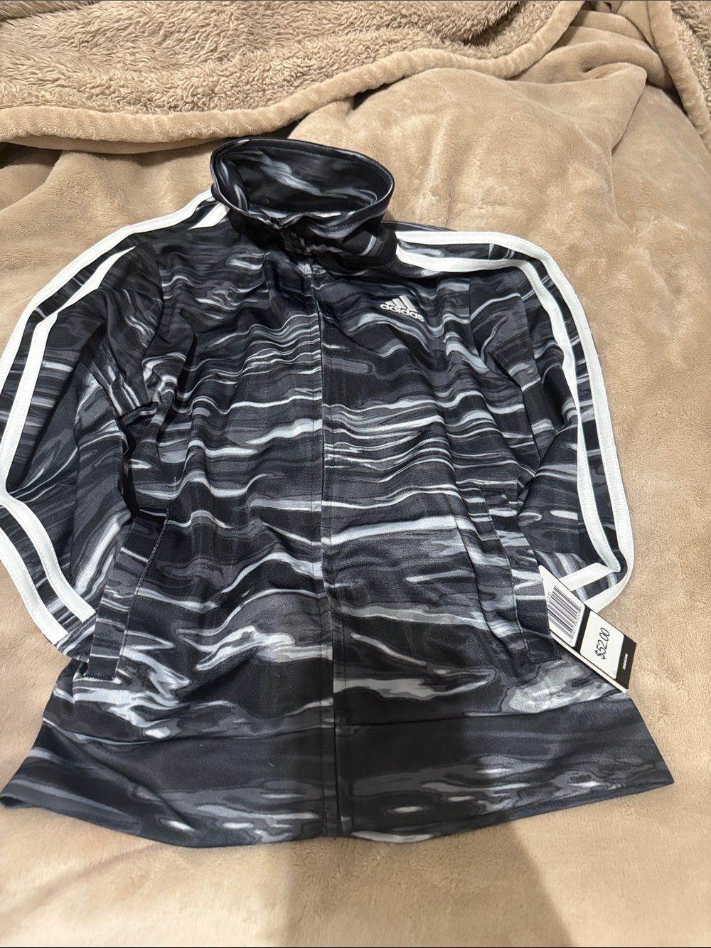 Adidas boys Black Marble Print Track Jacket